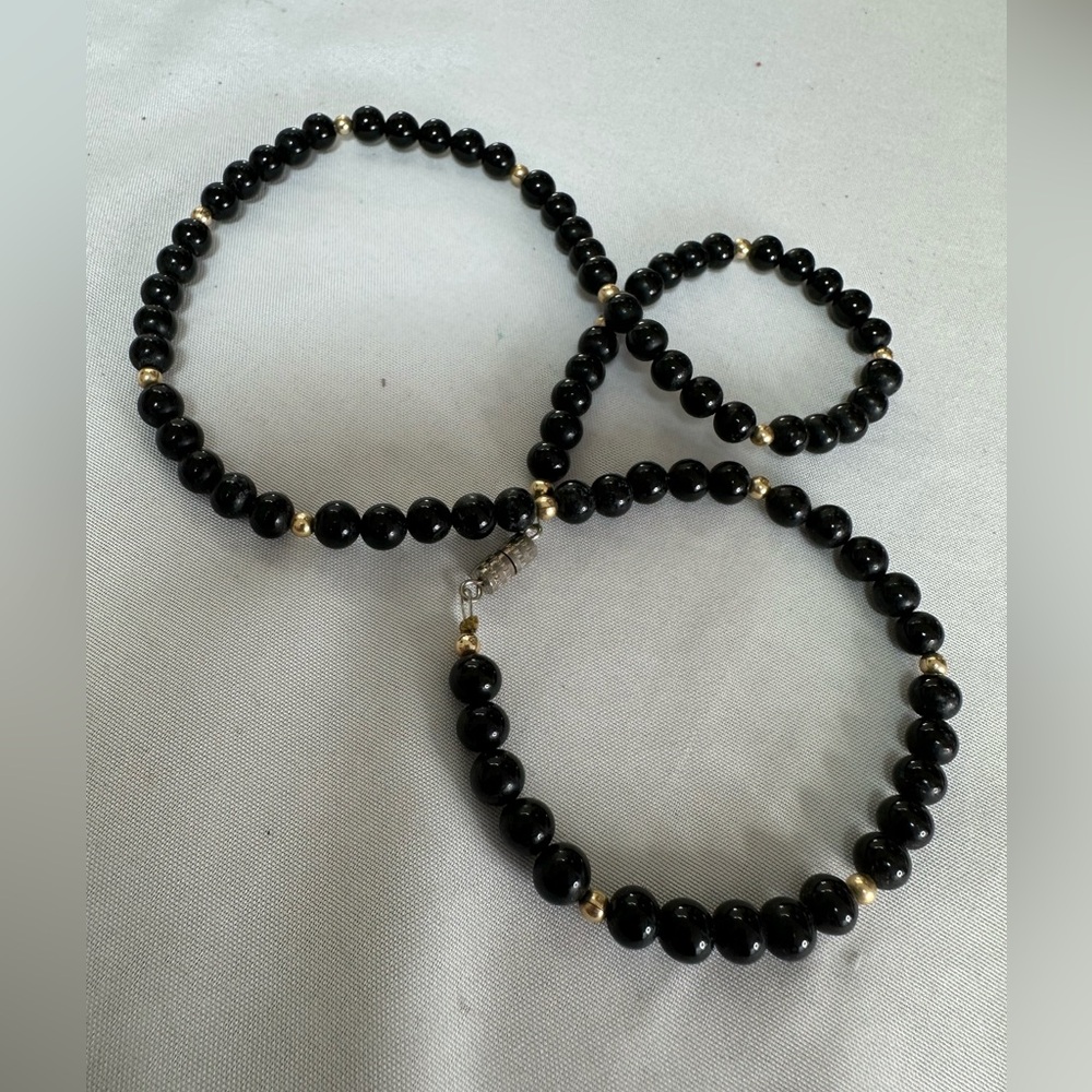 Two ball style necklaces black and steel blue - Picture 8 of 8